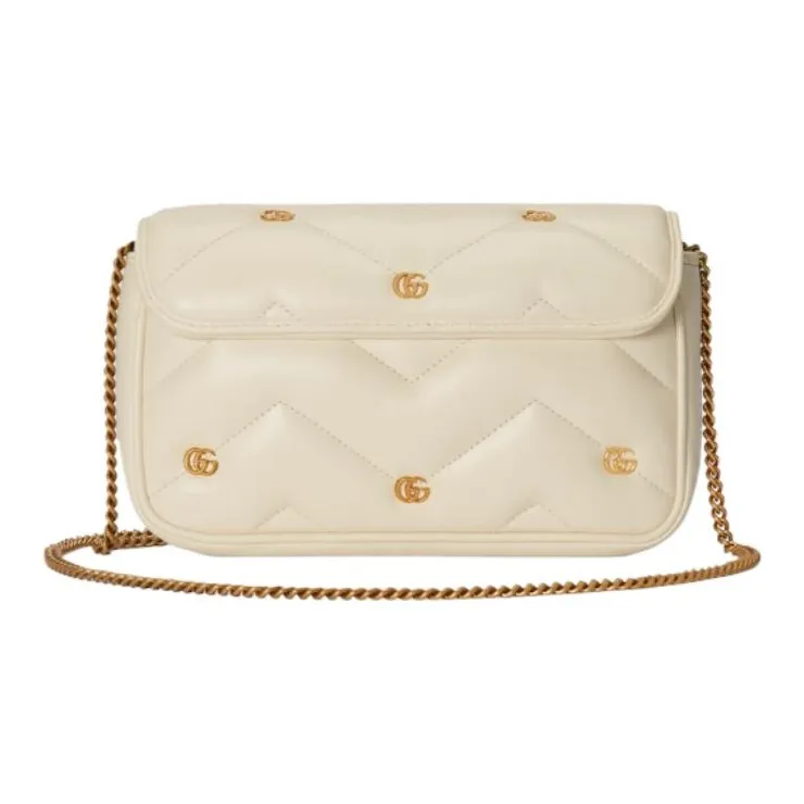 GUCCI GG Marmont Leather Shoulder Bag, Crossbody Bag Mini Women's Ivory White-4
