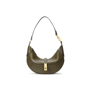 Polo Ralph Lauren Polo ID Cow Leather Crescent Bag, Handbag, Shoulder Bag Mini Women's Moss