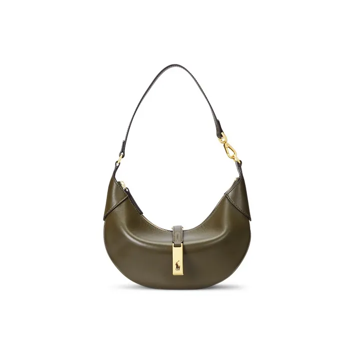 Polo Ralph Lauren Polo ID Cow Leather Crescent Bag, Handbag, Shoulder Bag Mini Women's Moss-0