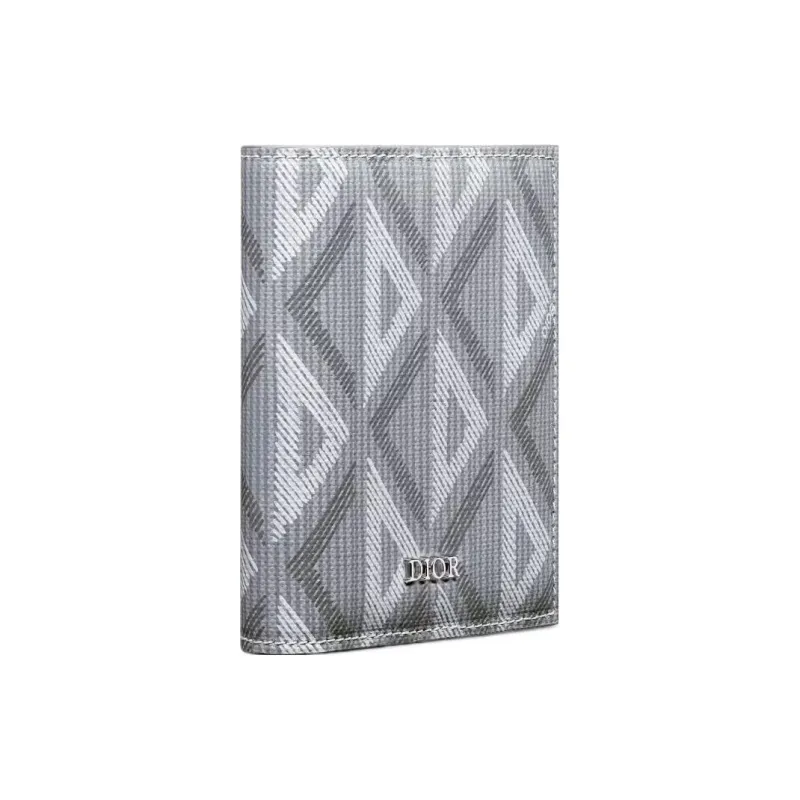 DIOR CD Diamond Canvas With Smooth Calfskin Wallet Men's Gray-1