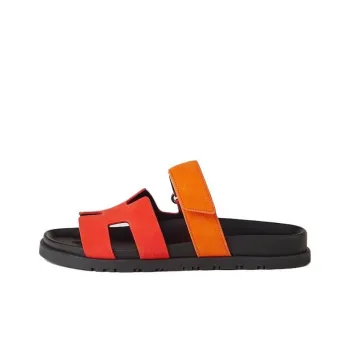 HERMES Chypre Rubber Sole Slide Slippers Women's Orange Red