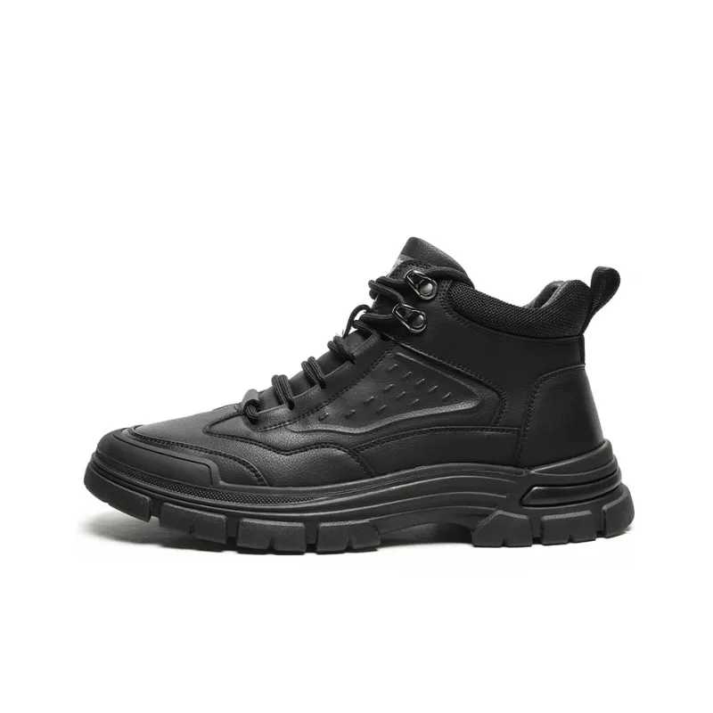Mulinsen Work Boots Men High Top Black/Khaki-0