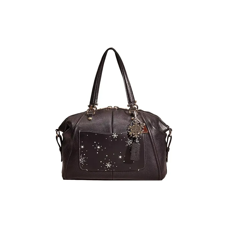COACH Prairie Leather Travel Bag Handbag Shoulder Bag Crossbody Bag Large Size Women's Light Gold/Black-0