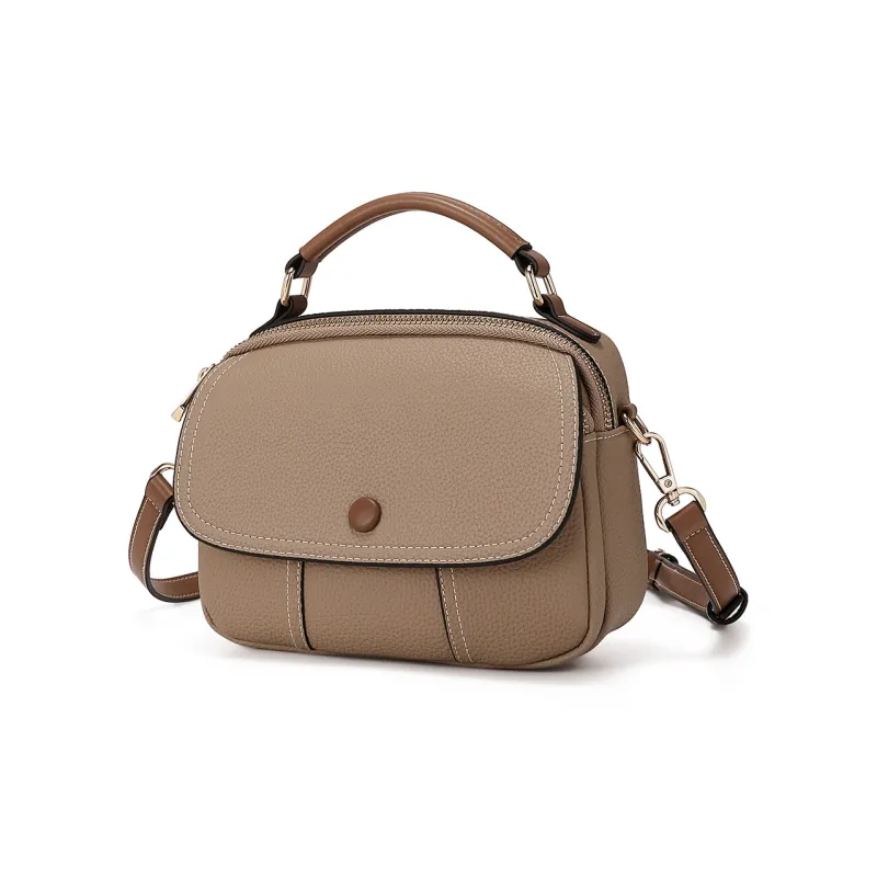 MEXICAN Cow Leather Pandora Bag, One Shoulder Handbag Regular Women's Midnight Black/Almond White/Trench Gray-14