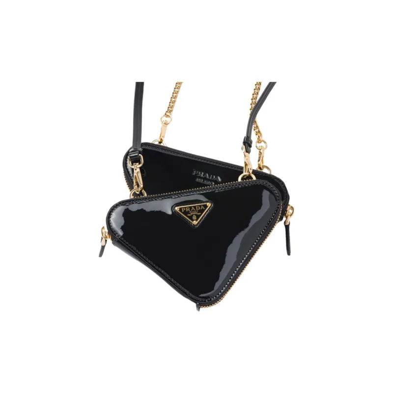 PRADA Leather One Shoulder Crossbody Clutch Mini Women's Black-4