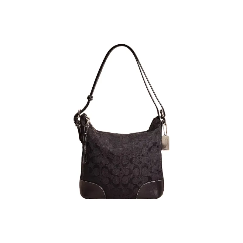 COACH Chambray With Leather One Shoulder Handbag Tubas Women's Black-0