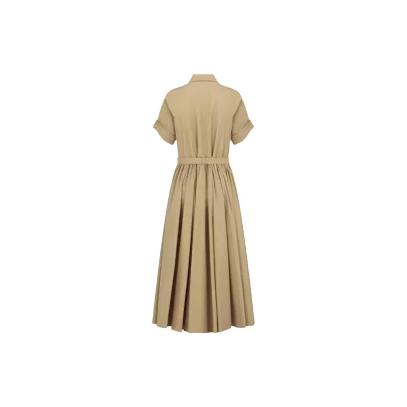 DIOR FW23 Belted Mid-Length Dress Short-Sleeved Dresses Women's Khaki-1