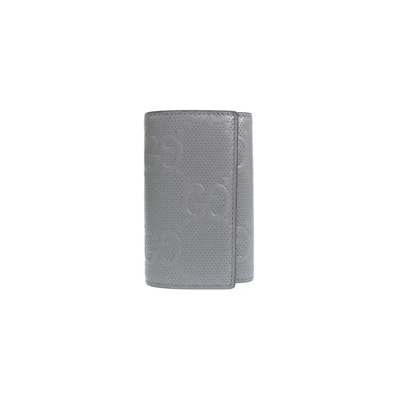GUCCI Leather Wallet Key Pouch Regular Unisex Gray-0