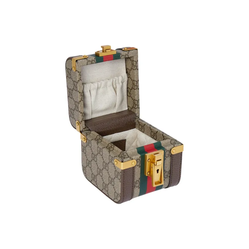 GUCCI Canvas With Leather Makeup Bag Trumpets Unisex Beige & Ebony-6