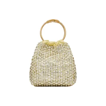Valentino Embroidery Bucket Bags Handbags Small Size Women's Palladium-Plated Crystal And Gray