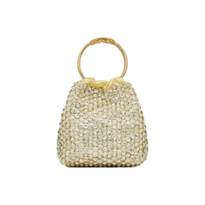 Valentino Embroidery Bucket Bags Handbags Small Size Women's Palladium-Plated Crystal And Gray-0