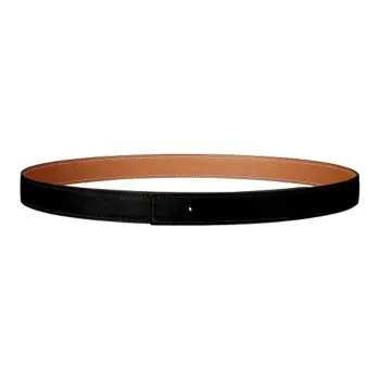 HERMES Solid Color Decoration Leather Belts Women's Black Width 2.4cm