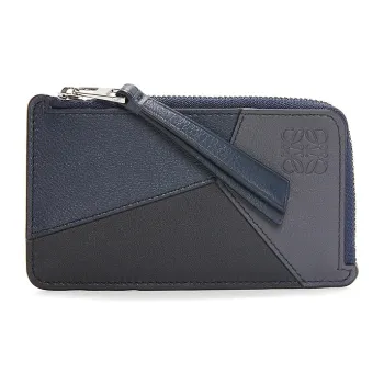 LOEWE Puzzle Cow Leather Card Holder Men's Dark Marine Blue With Coal Gray Accents