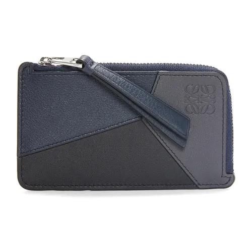 LOEWE Puzzle Cow Leather Card Holder Men's Dark Marine Blue With Coal Gray Accents