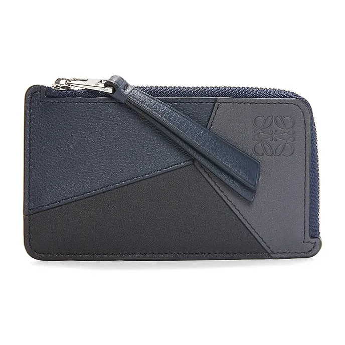 LOEWE Puzzle Cow Leather Card Holder Men's Dark Marine Blue With Coal Gray Accents-0