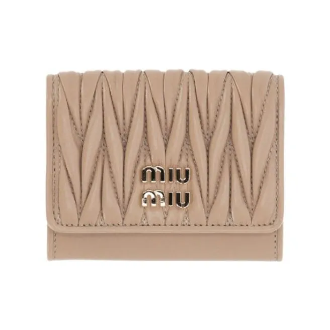 MIU MIU Matelassé Soft Sheep Leather Wallet Women's Sand Beige Yellow-0