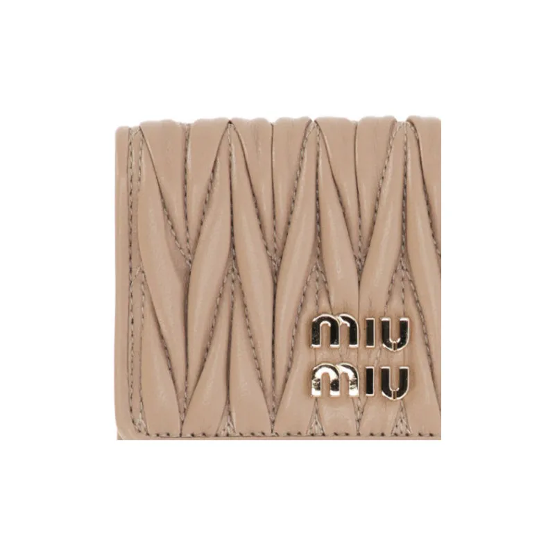 MIU MIU Matelassé Soft Sheep Leather Wallet Women's Sand Beige Yellow-2
