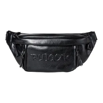 RUIGOR Leather Sling Bag Messenger Bag Fanny Pack Unisex Black