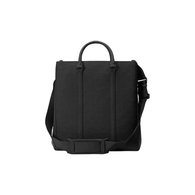 GUCCI Rubber Leather Tote Bag, Shopping Bag, Handbag Men's Black-0