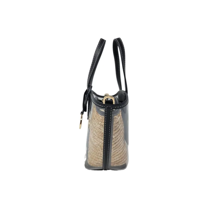 MICHAEL KORS Kimberly Artificial Leather Tote Shoulder Bag Shopping Bag Crossbody Bag Small Size Women's Clear/Black-2