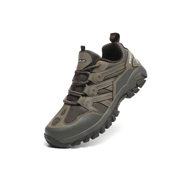 GESENLANG Wear Resistant Breathable Slip Resistant Low Top Outdoor Shoes Men's Khaki-3