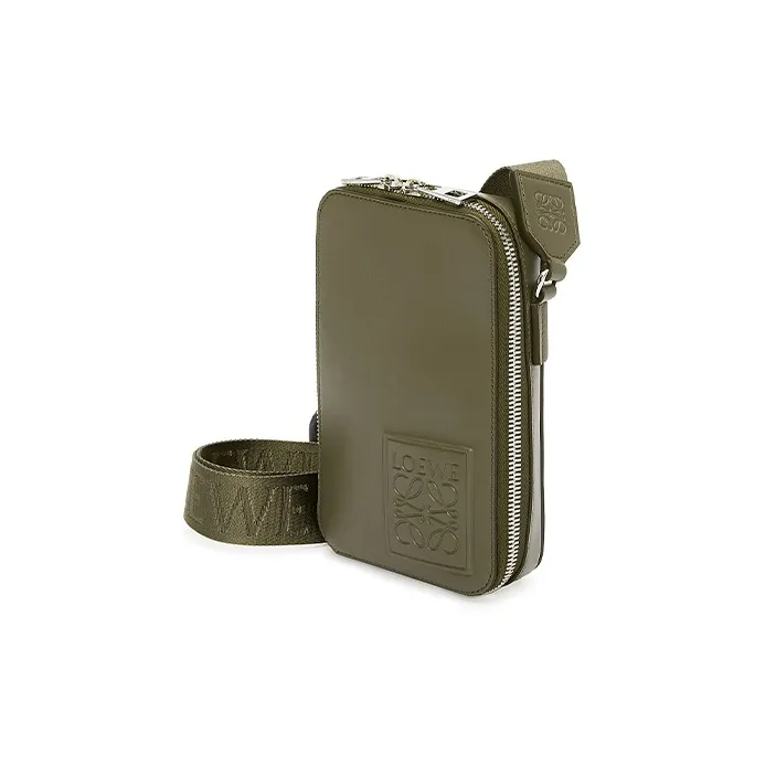 LOEWE Satin Cow Leather Patchwork Shoulder Bag Crossbody Bag Men's Khaki Green-2