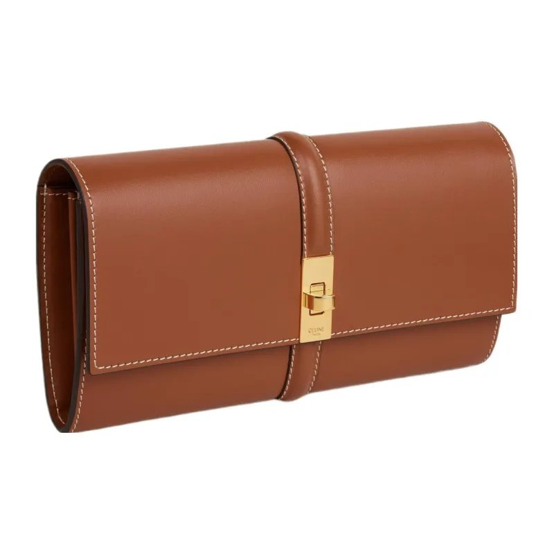 CELINE Calfskin Wallet Large Size Women's Brown-1