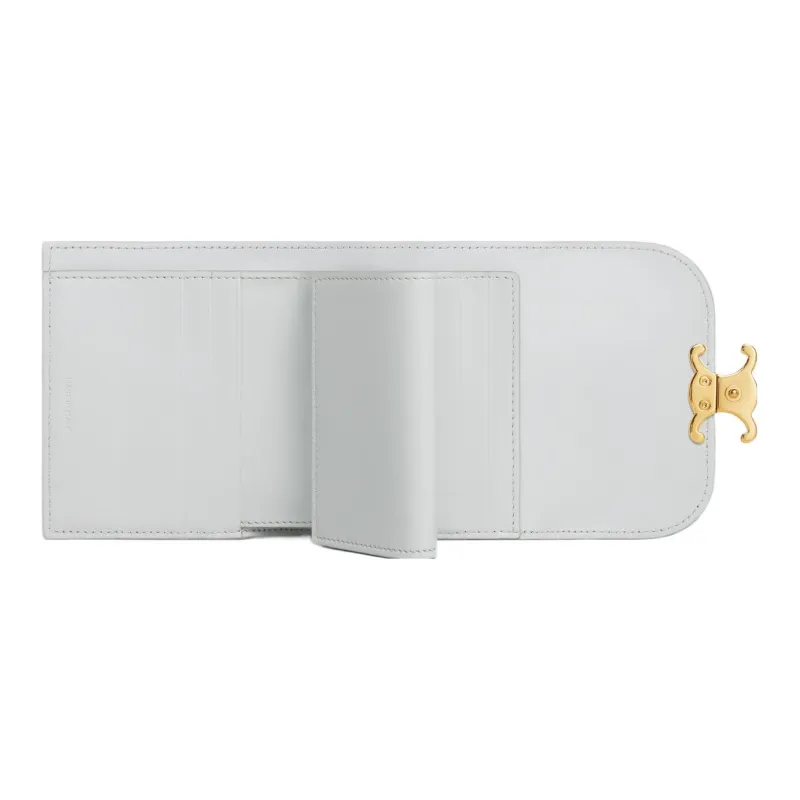 CELINE Triomphe Shiny Calfskin Wallet Small Size Women's Moon White-3