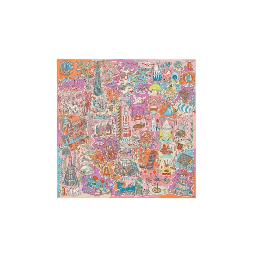 HERMES Silk Scarves Women's Pink/Light Purple/Multicolor