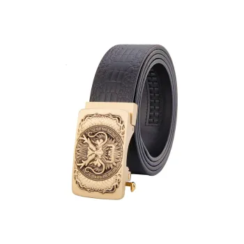 Cows Reign Relief Brass Chinese Style Chinese Zodiac Dragon Leather Belts Men's