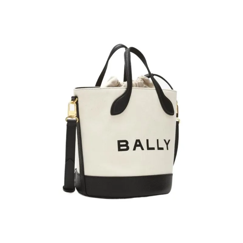 BALLY Fabric With Leather Bucket Bag Handbag Shoulder Bag Crossbody Bag Medium Size Women's White-1