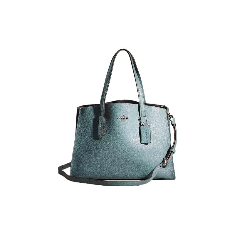 COACH Polished Pebble Leather Tote Bag, Shopping Bag, Shoulder Bag, Handbag Tubas Women's Cyan-0