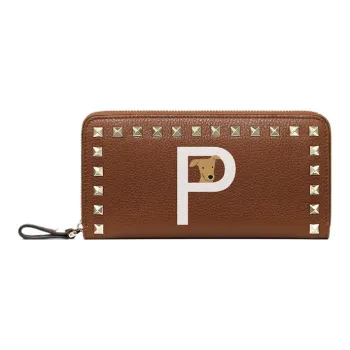 Valentino GARAVANI ROCKSTUD Grained Calfskin Wallet Women's Horse Saddle Color/White