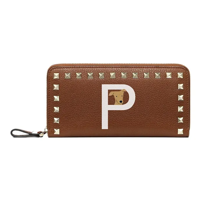 Valentino GARAVANI ROCKSTUD Grained Calfskin Wallet Women's Horse Saddle Color/White-0