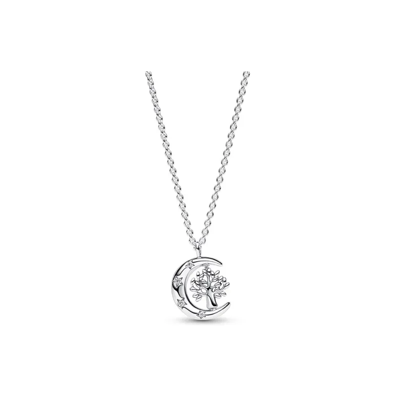 Pandora 925 Sterling Silver Synthetic Cubic Zirconia Necklaces Women's Silver-0