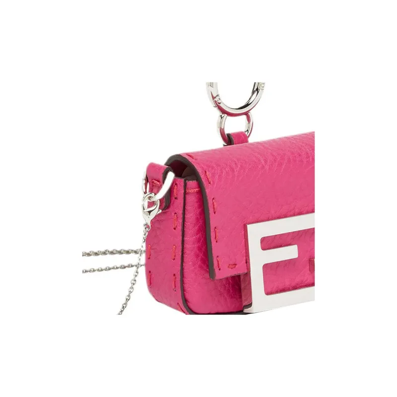 FENDI Baguette Calfskin Pendant Bag Accessories Extra Mini Women's Pink-4