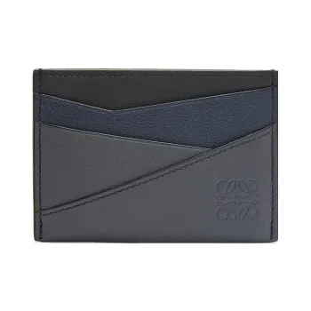 LOEWE Puzzle Cow Leather Card Holder Men's Dark Marine Blue With Coal Gray Accents