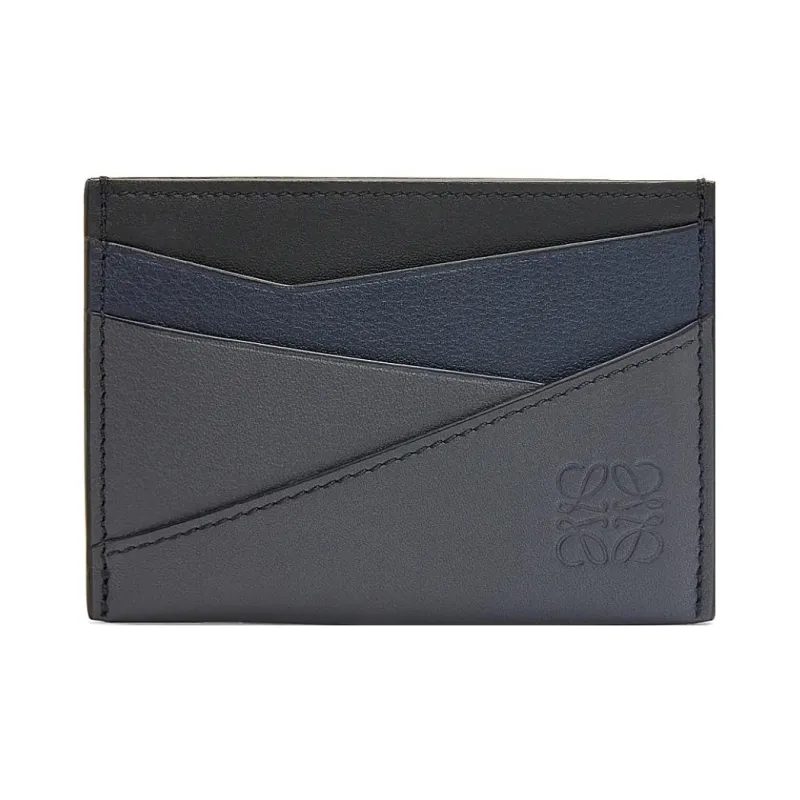 LOEWE Puzzle Cow Leather Card Holder Men's Dark Marine Blue With Coal Gray Accents-0