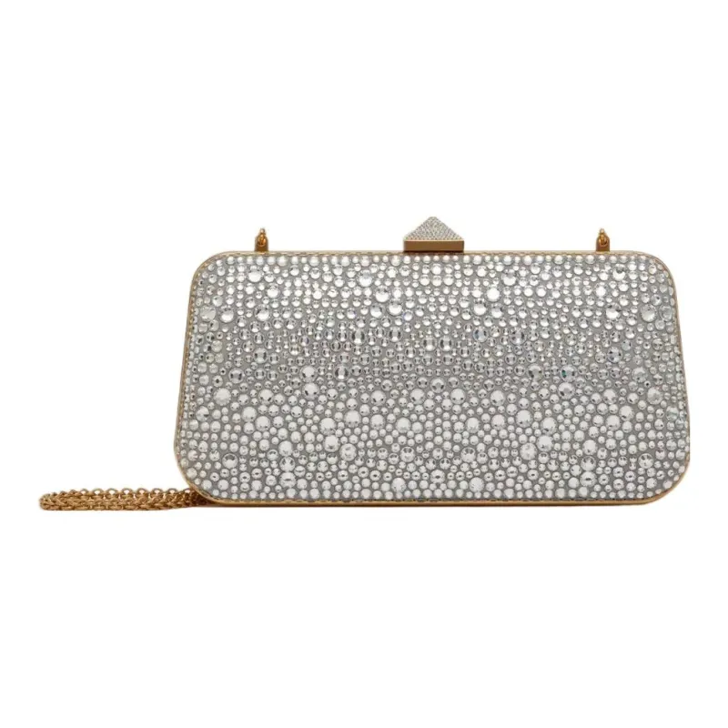 Valentino Rhinestone Clutch Women's Silver-1