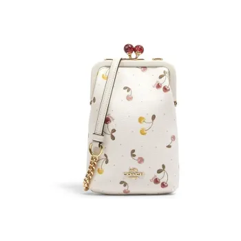 COACH Kisslock Leather Chain Bag Shoulder Bag Crossbody Bag Women's White
