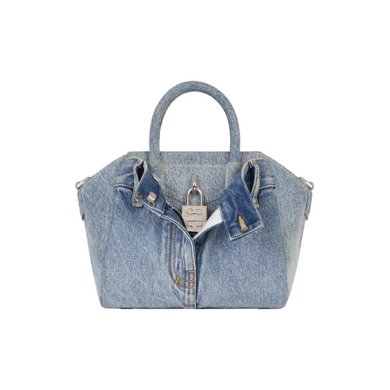 Givenchy Antigona Lock Denim Shoulder Bag Crossbody Bag Handbag Mini Women's Medium Blue-0