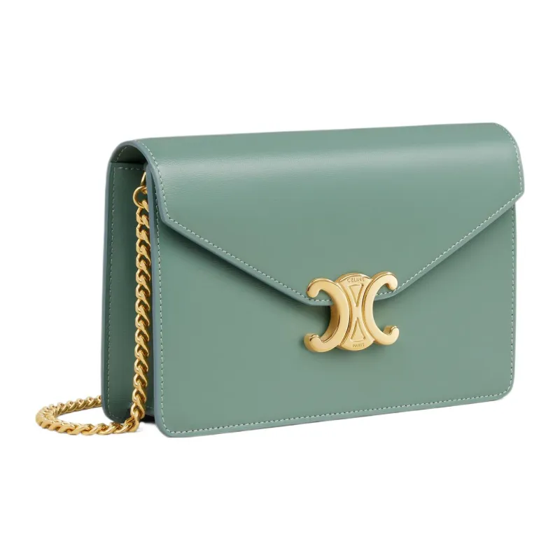 CELINE Shiny Calfskin Wallet Women's Celadon-1