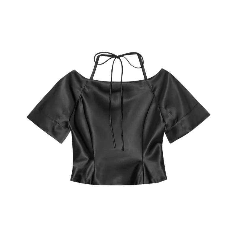 GANNI Cropped Satin Blouse-1