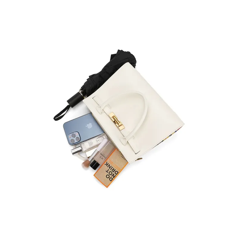 COOGI Split Cow Leather Casual Crossbody Bag, Handbag Medium Size Women's Ecru/Black/Yellow-10