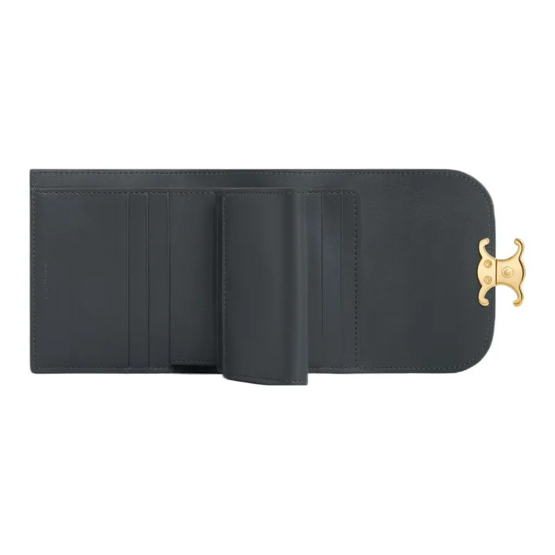 CELINE Triomphe Shiny Cow Leather Wallet Small Size Women's Stone Gray-3