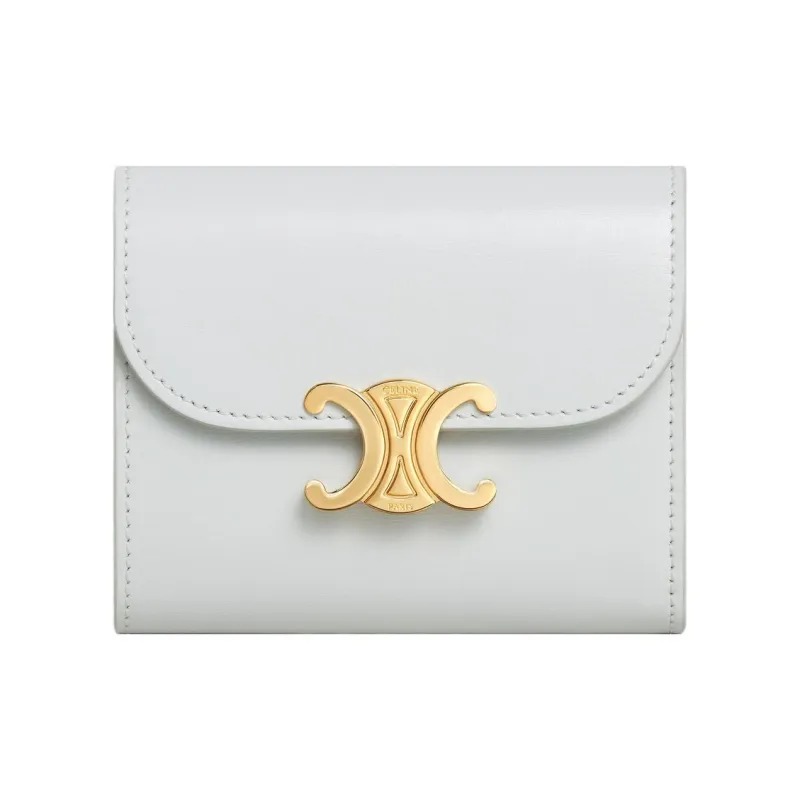 CELINE Triomphe Shiny Calfskin Wallet Small Size Women's Moon White-0