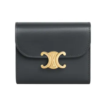 CELINE Triomphe Shiny Cow Leather Wallet Small Size Women's Stone Gray