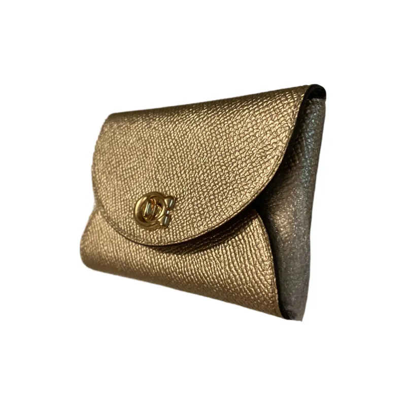 COACH Cross Stitch Leather Coin Purses Card Holders Women's Platinum-2