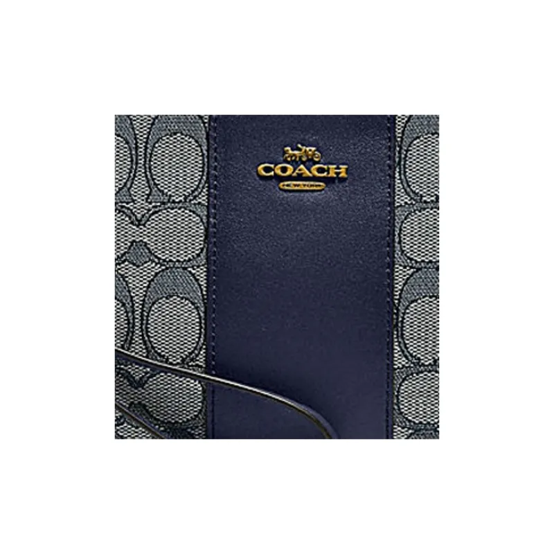 COACH Wristlet Canvas With Leather Wrist Bag Mahjong Bag Clutch Small Size Women's Blue-3