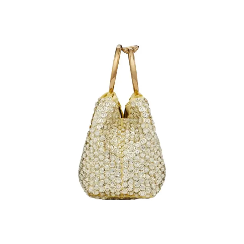 Valentino Embroidery Bucket Bags Handbags Small Size Women's Palladium-Plated Crystal And Gray-3